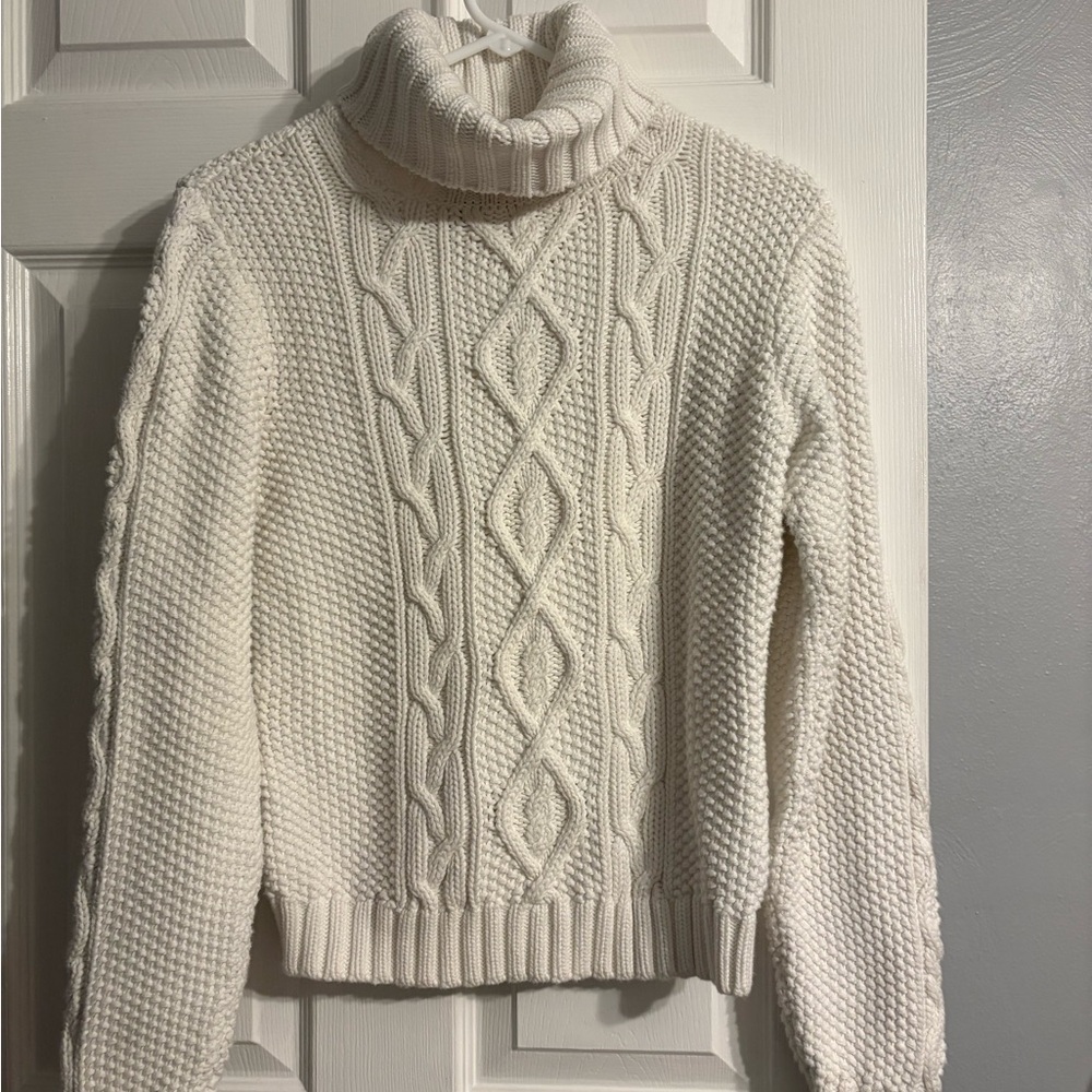 Ralph Lauren White Cable Knit Turtleneck Sweater